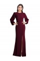 Buy Long Burgundy Gold Puff Sleeves Trumpet Open Back Formal Dress
