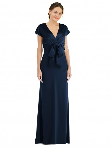 Buy Long Dark Navy Cap Sleeves Trumpet Keyhole Back Formal Dress