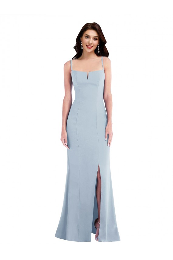 Buy Long Light Sky Blue Sleeveless Trumpet Front Slit Formal Dress