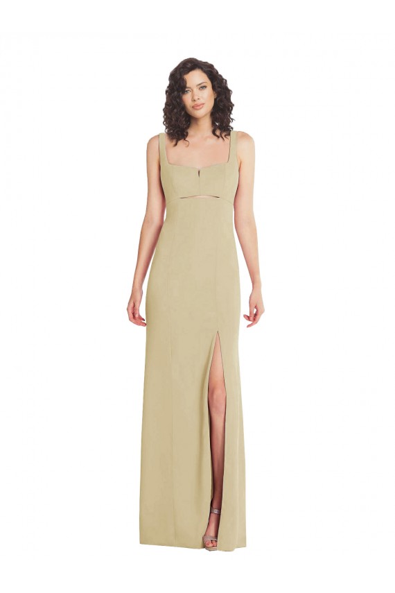 Buy Long Champagne Sleeveless Trumpet Low Back Formal Dress