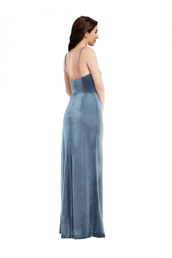 Buy Long Dusty Blue Sleeveless Trumpet Low Back Formal Dress