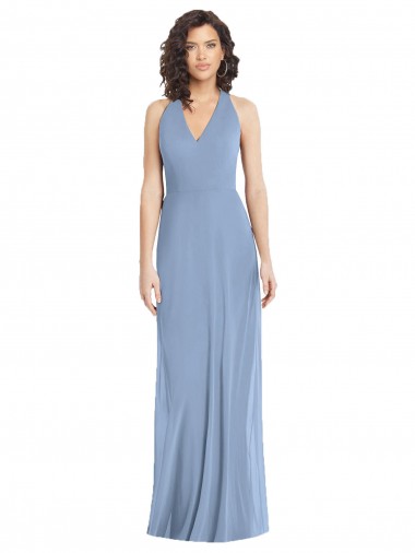 Buy Long Dusty Blue Sleeveless Trumpet Open Back Formal Dress